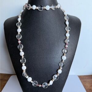 Rock Crystal, Faceted Milk Glass and Freshwater Pearl Necklace with 925 Findings